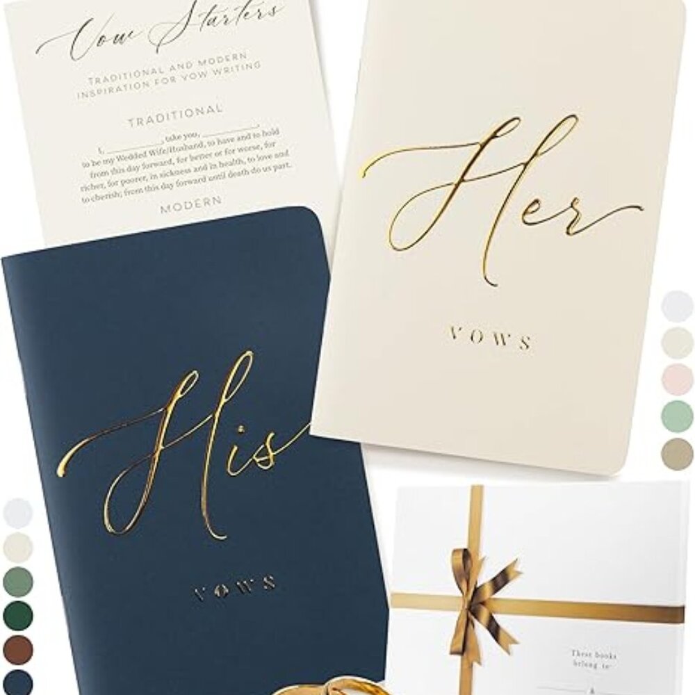 Premium Wedding Vow Book for Her & Him, Soft Touch, Gold Foil, 28 Lined Pages, W